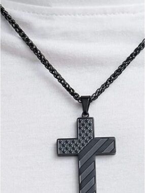 Black Stainless Steel Cross Pendant Necklace